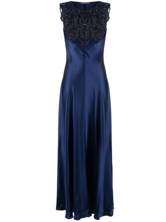 Alberta Ferretti embellished silk maxi dress - women - Silk/Metallic Fibre/glass/Polyester/Acrylic - 44 - Blue