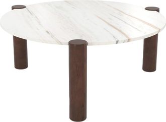 Rendez-Vous Déco Mesa baja redonda de mármol y madera de mango D86 cm