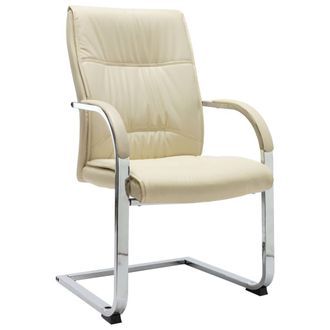vidaXL Silla De Oficina Voladiza De Cuero Sint&eacute;tico Crema Vidaxl