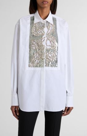 Alexander McQueen Banshee Embroidery Cotton Poplin Button-Up Shirt in Optical White at Nordstrom, Size 10 Us