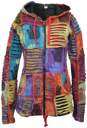 Gheri Ladies Razorcut Henna Hand Print Patch Hoodie Fleece Lined UK 6