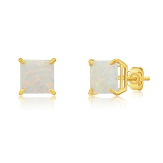 MAX + STONE 14k Yellow Gold Solitaire Princess-Cut Gemstone Stud Earrings (7mm)