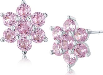 Kenneth Jay Lane Round Cubic Zirconia Flower Stud Earrings in Pink/Silver at Nordstrom Rack