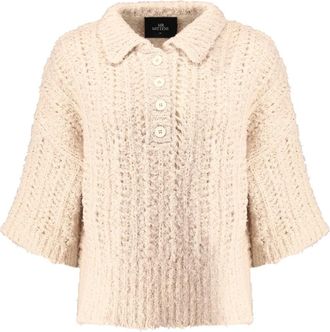 Mr. Mittens Clara Gebreide Polo met Knopen - Dames - Ronde hals truien - Beige - M/L - Katoen - Truien & Vesten