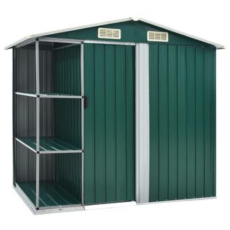 Berkfield Home Garden Shed with Rack Green 205x130x183 cm Iron | Size: 205 x 130 x 183 cm