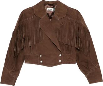 Rixo Giacca doppiopetto con frange - Marrone