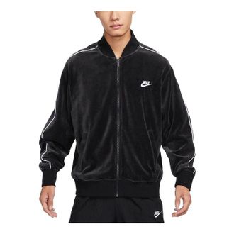 Nike Sportswear Club Velour Jacket Asia Sizing Black White FB8232-010