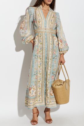 Zimmermann Linen Dress With Floral Motif, Womens, Blue