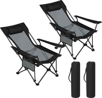 Woltu Woltu - 2x Sillas De Camping Plegables Hasta 150 Kg Silla De Pesca Silla Plegable Con Reposacabezas Y Respaldo Ajustables, Negro+gris