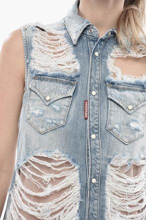 Dsquared2 Chemisier in Denim Distressed con Sottoveste Interna Dsquared2