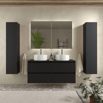 Cygnus Bath Mueble De Ba&ntilde;o Bequia 120 Cm Negro Mate Con Lavabo Sobre Encimera