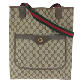 Gucci Pre-owned Tote Bags, female, Beige, Size: ONE SIZE Pre-owned GG Supreme Canvas Leather Tote Bag