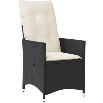 vidaXL Sill&oacute;n Reclinable De Jard&iacute;n Con Cojines Rat&aacute;n Sint&eacute;tico Negro Vidaxl