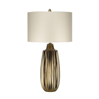 Loops Table Lamp Pearl Textured Satin Shade & Bronze Ceramic LED E27 60W d01989