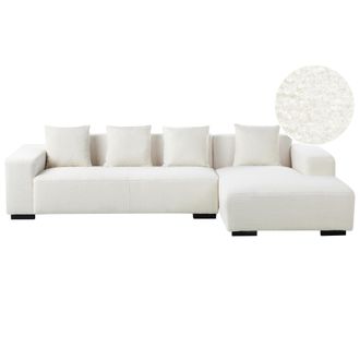 Beliani Beliani - Sof&aacute; Esquinero En Forma De L Con Cojines 4 Plazas De Boucl&eacute; Blanco Izquierdo Lungo