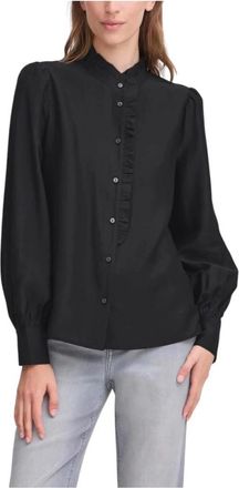 Ichi Mandarijnkraag Blouse met Lange Mouwen en Knopen - Dames - Overhemden - Zwart - 2XS - Polyester - Overhemden