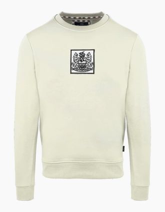 Aquascutum Mens Crew Neck Ribbed Collar Long Sleeve Sweatshirt - Cream/Yellow - Size: 2X large