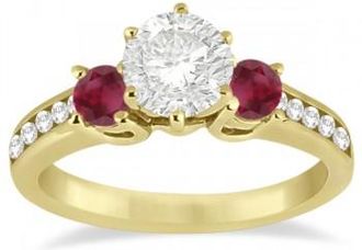 Allurez Three-Stone Ruby & Diamond Engagement Ring 18k Yellow Gold (0.60ct)