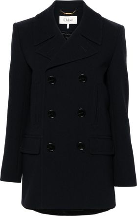 Chloé double-breasted virgin wool coat - women - Buffalo Horn/Cotton/Viscose/Virgin Wool - 40 - Blue