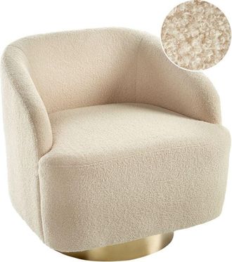 Beliani Beliani - Armchair Curved Glam Art Deco Boucle Fleece Gold Base Swivel 360° Beige Lavik