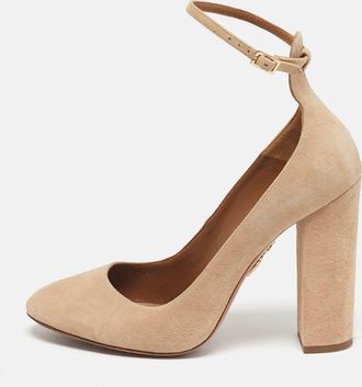 Aquazzura Beige Suede Alix Ankle Strap Pumps