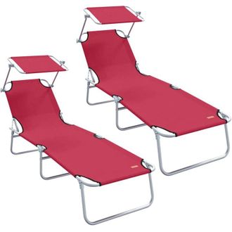 vidaXL vidaXL Lettino da sole 2-persona 2 pcs Rosso 58 x 188 x 77cm Tessuto