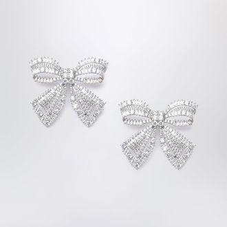 Self Portrait Crystal bow earrings in silver-plated brass