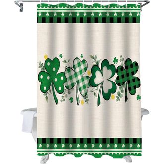 OEM Cortina De Ducha Para El D&iacute;a De San Patricio, 72x72 Pulgadas, Estampado De Tr&eacute;boles Verdes, Impermeable, Con Ganchos - Compatible Con Barras De Cortin