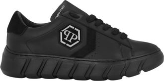 Philipp Plein Schoenen, unisex, Zwart, 45 EU, Leer, Low-Top Sneakers Hexagon Force