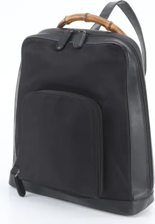 Gucci Black Leather Canvas Backpack (Pre-Owned)