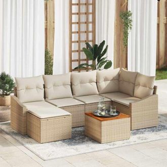 vidaXL Vidaxl - Conjunto De Sof&aacute; De Jard&iacute;n 7 Pcs Beige, Blanco