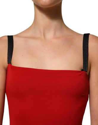 Dolce & Gabbana Womens Red Stretch Bodycon Sheath Knee Length Dress Viscose Nylon Silk Elastane