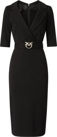 Pinko Tailored Black Midi Dress With V-Neckline And Decorative Belt