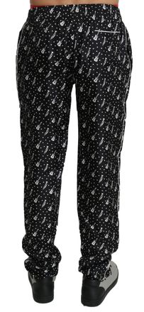 Dolce & Gabbana Mens Musical Instrument Print Silk Jogger Black