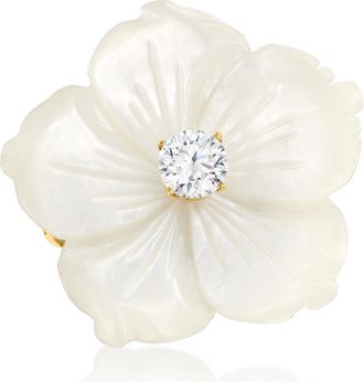 Ross-Simons Italian Mother-Of-Pearl and. CZ Flower Ring in 18kt Gold Over Sterling