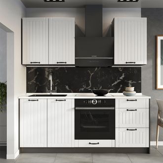 Vicco Cocina Para Solteros Fame-line, Blanco Casa De Campo/antracita, 190 Cm, Et Antracita, Vicco
