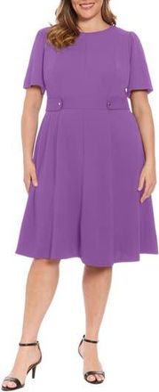 London Times Short Sleeve Fit & Flare Midi Dress in Deep Lavender at Nordstrom Rack, Size 16W
