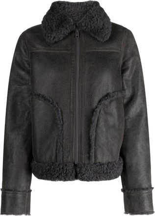 Zadig&Voltaire Kade shearling-trim leather jacket - women - Sheepskin - M - Grey
