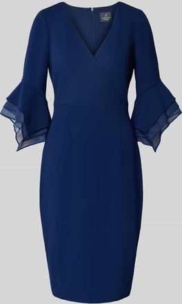 Adrianna Papell Knielanges Cocktailkleid mit V-Ausschnitt in Marine, Größe 34