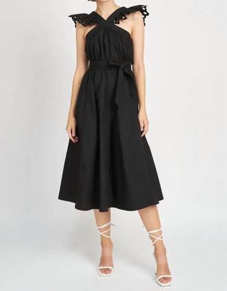 En Saison Blakely Ruffle Eyelet Belted Midi Dress In Black