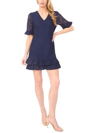 CeCe by Cynthia Steffe Lace V-Neck Minidress in Classic Navy at Nordstrom, Size X-Large
