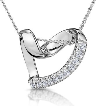 The Diamond Store Heart Pendant Necklace 0.10ct Diamond 9K White Gold