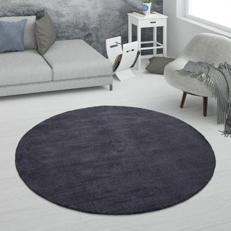 Paco Home Tappeto Salotto Pelo Corto Tessuto a Mano Moderno Monocolore Morbido Antracite, &oslash; 120 cm tondo - Paco Home