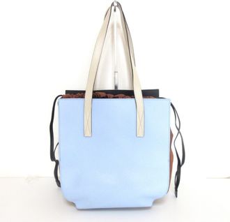 Marni Black Brown Light Blue White Leather Shoulder Bag Tote Bag (Pre-Owned)
