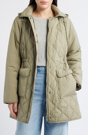Bernardo Quilted Jacket with Removable Hood in Olive Stone/Opal Grey at Nordstrom, Size Xx-Large