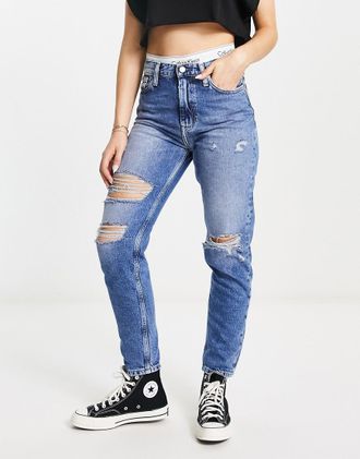 Calvin Klein Jeans Mom jeans lavaggio medio-Blu