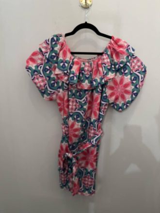 Jade Yoga Womens Ruffle Dress In Kaleidoscope Pink Green