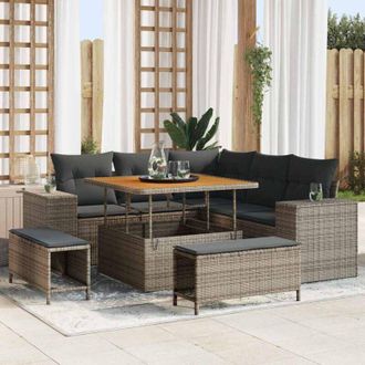 vidaXL Conjunto De Sof&aacute; De Jard&iacute;n 8 Pcs Gris Rat&aacute;n Sint&eacute;tico Vidaxl