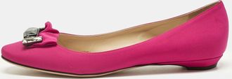 Jimmy Choo London Pink Satin Crystal Embellish Round Toe Ballet Flats