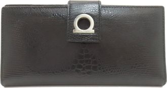 Ferragamo Gancini Black Leather Long Wallet (Bi-Fold) (Pre-Owned)